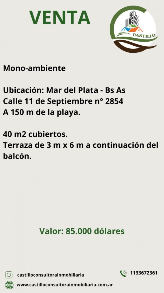 Departamento monoambiente - Mar del Plata